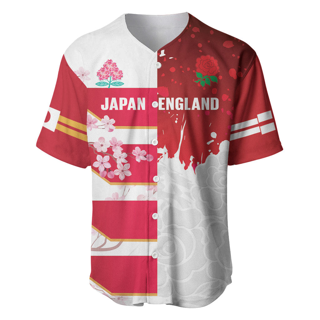 Japan and England Rugby Custom Baseball Jersey Brave Blossoms Red Roses Together LT14 Red - Polynesian Pride