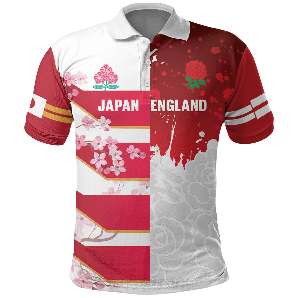 Japan and England Rugby Custom Polo Shirt Brave Blossoms Red Roses Together LT14 Red - Polynesian Pride