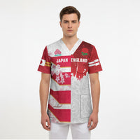 Japan and England Rugby Custom Scrub Top Brave Blossoms Red Roses Together LT14 - Polynesian Pride