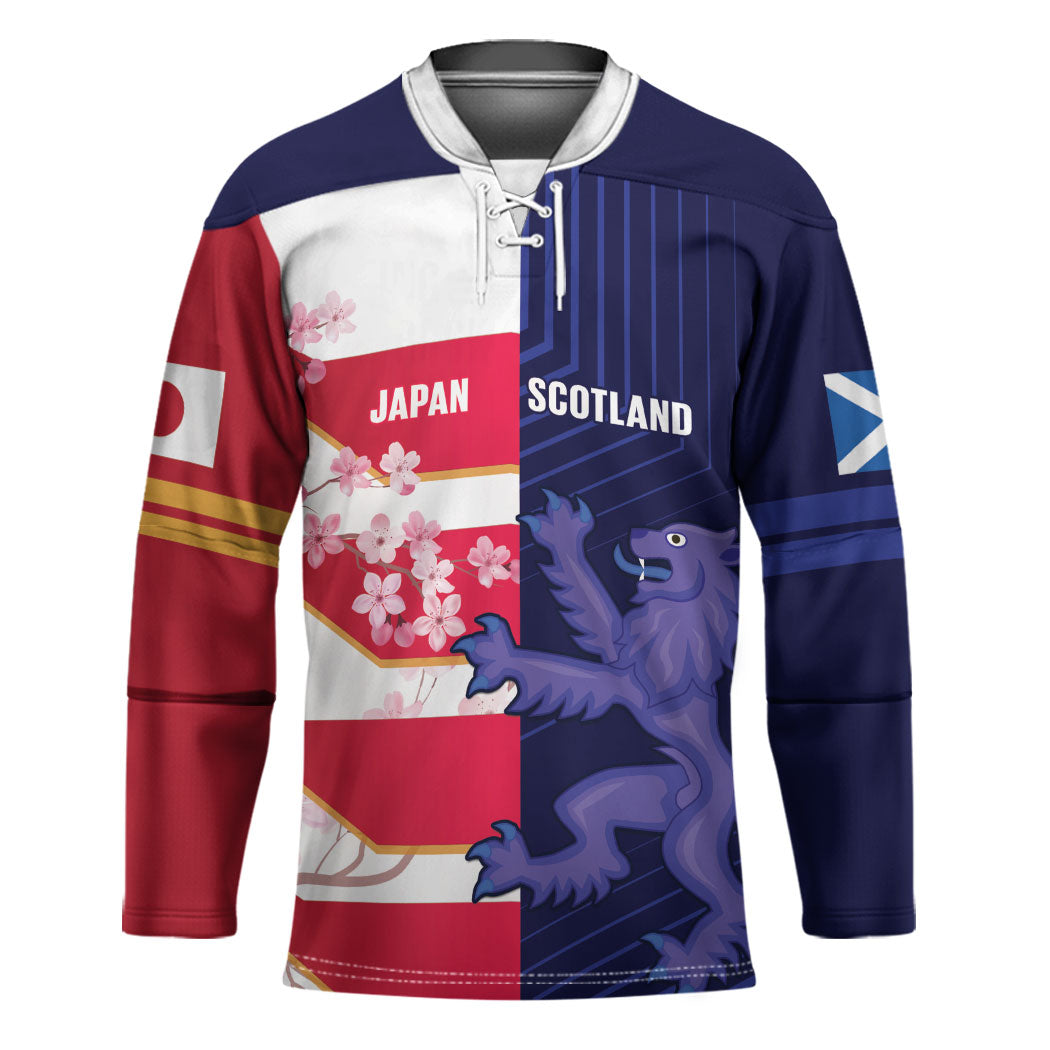 Japan and Scotland Rugby Custom Hockey Jersey Brave Blossoms Scottish Thistle Together LT14 Unisex Multicolor - Polynesian Pride