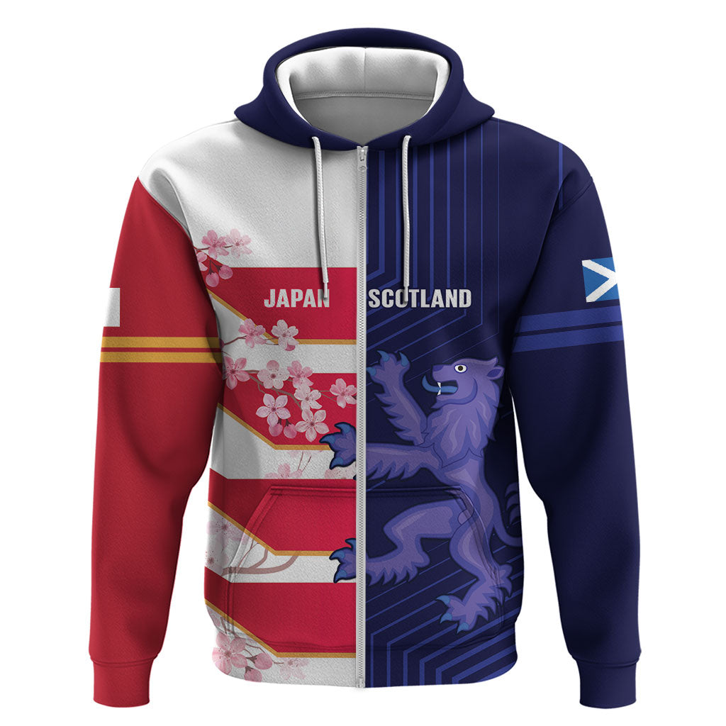 Japan and Scotland Rugby Custom Zip Hoodie Brave Blossoms Scottish Thistle Together LT14 Zip Hoodie Multicolor - Polynesian Pride