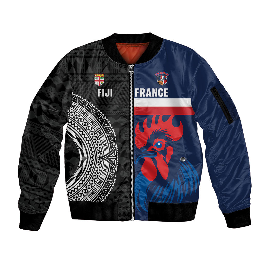 Fiji and France Rugby Custom Sleeve Zip Bomber Jacket Flying Fijian Les Bleus Together LT14 Unisex Multicolor - Polynesian Pride