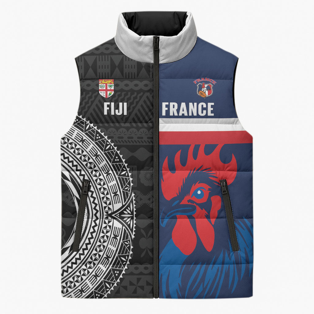 Fiji and France Rugby Custom Sleeveless Puffer Jacket Flying Fijian Les Bleus Together LT14 Unisex Multicolor - Polynesian Pride