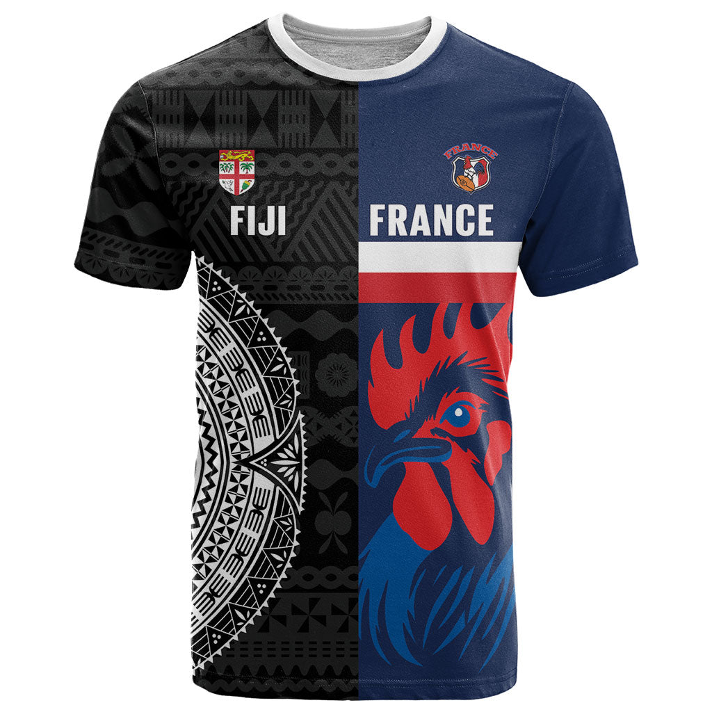 Fiji and France Rugby Custom T Shirt Flying Fijian Les Bleus Together LT14 Multicolor - Polynesian Pride