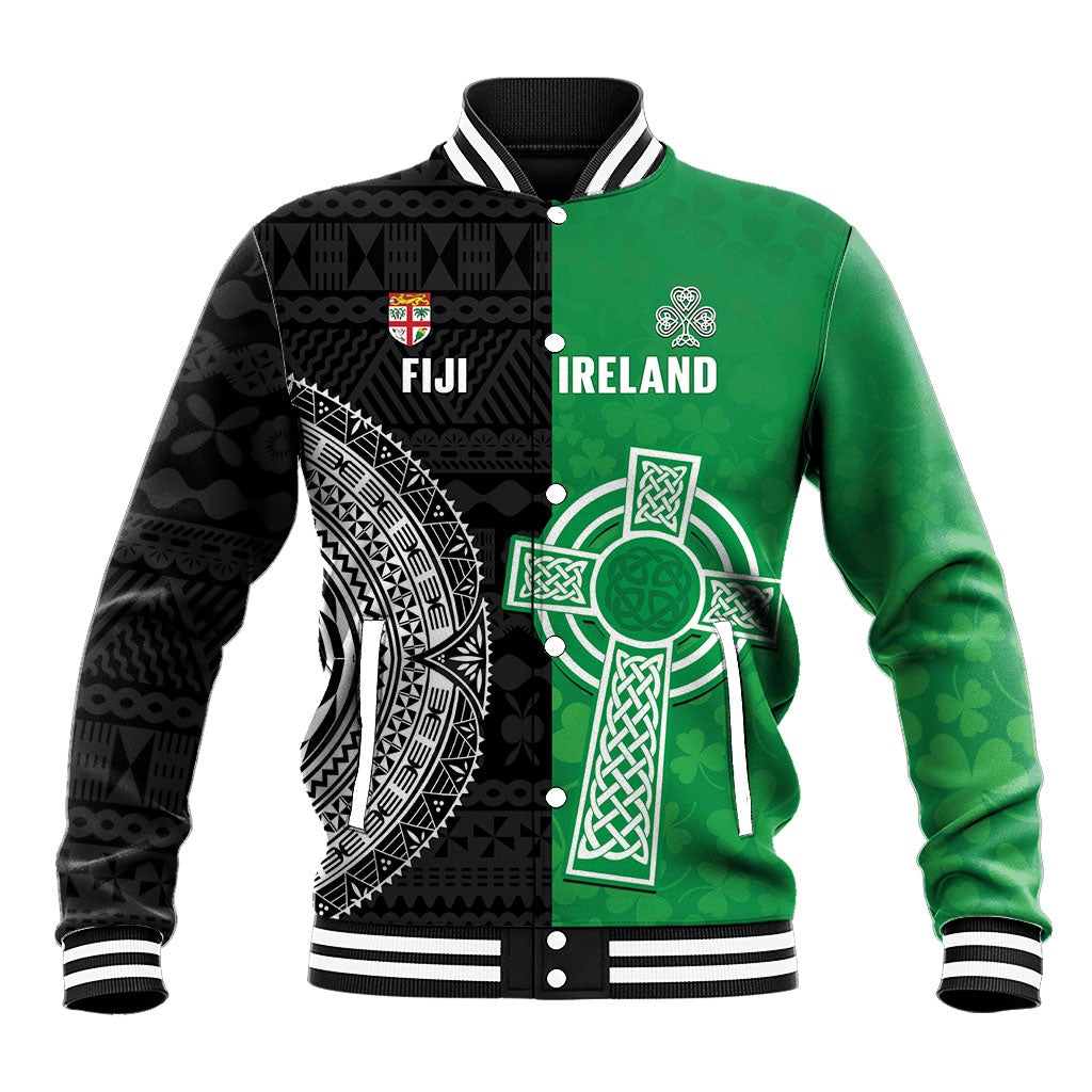 Fiji and Ireland Rugby Custom Baseball Jacket Flying Fijian Irish Shamrocks Together LT14 Unisex Multicolor - Polynesian Pride