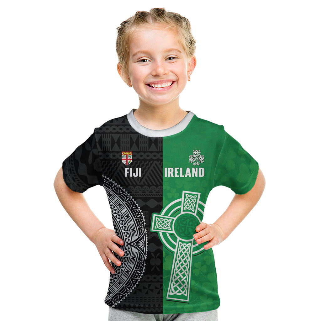 Fiji and Ireland Rugby Custom Kid T Shirt Flying Fijian Irish Shamrocks Together LT14 Multicolor - Polynesian Pride