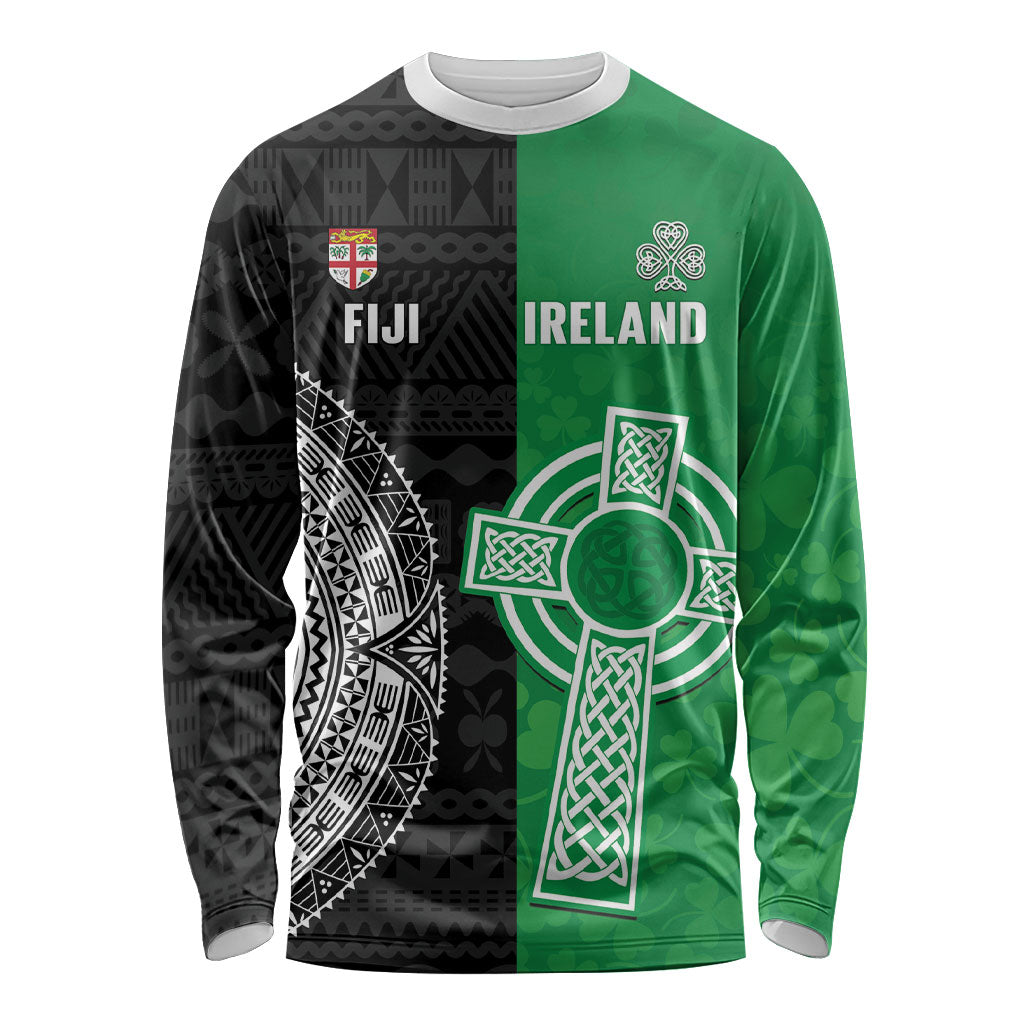 Fiji and Ireland Rugby Custom Long Sleeve Shirt Flying Fijian Irish Shamrocks Together LT14 Unisex Multicolor - Polynesian Pride