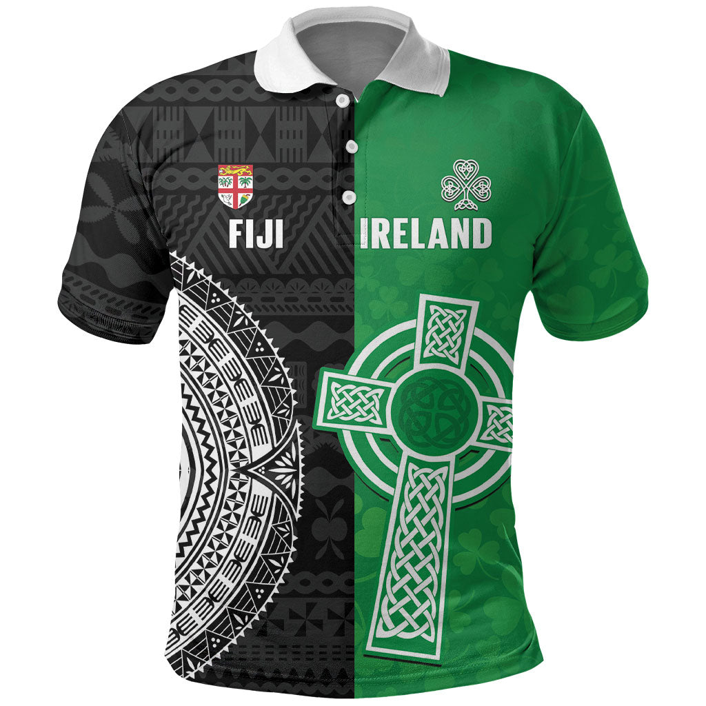 Fiji and Ireland Rugby Custom Polo Shirt Flying Fijian Irish Shamrocks Together LT14 Multicolor - Polynesian Pride