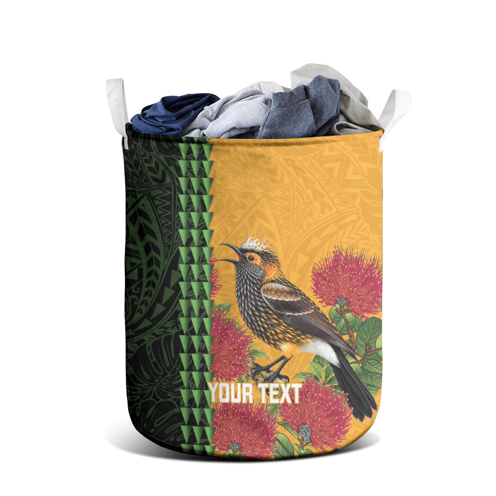Personalized Hawaii Akohekohe Ohia Lehua Laundry Basket Crested Honeycreeper Kakau Hawaiian Pattern LT14 - Polynesian Pride