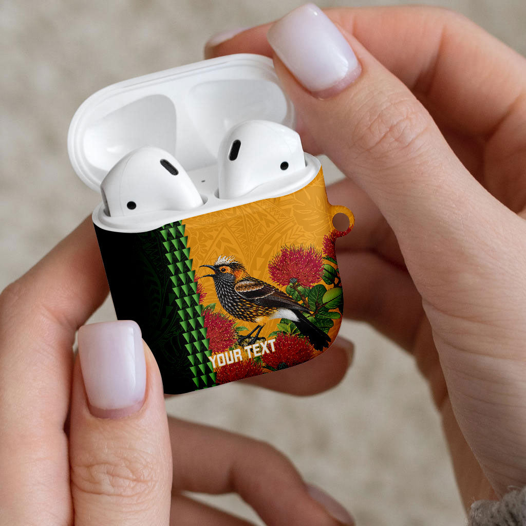 Personalized Hawaii Akohekohe Ohia Lehua AirPods Case Crested Honeycreeper Kakau Hawaiian Pattern LT14 - Polynesian Pride