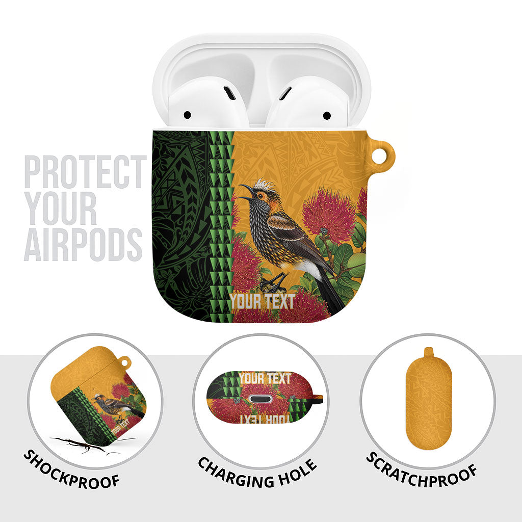 Personalized Hawaii Akohekohe Ohia Lehua AirPods Case Crested Honeycreeper Kakau Hawaiian Pattern LT14 - Polynesian Pride