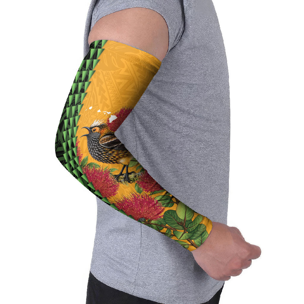 Personalized Hawaii Akohekohe Ohia Lehua Arm Sleeves Crested Honeycreeper Kakau Hawaiian Pattern LT14 - Polynesian Pride