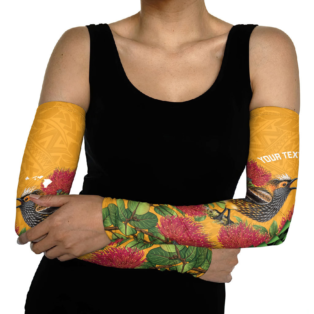 Personalized Hawaii Akohekohe Ohia Lehua Arm Sleeves Crested Honeycreeper Kakau Hawaiian Pattern LT14 - Polynesian Pride