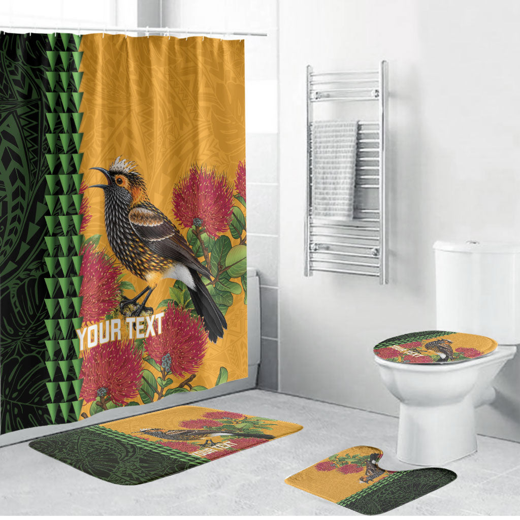 Personalized Hawaii Akohekohe Ohia Lehua Bathroom Set Crested Honeycreeper Kakau Hawaiian Pattern LT14 Bathroom Set (4 pcs) Orange - Polynesian Pride