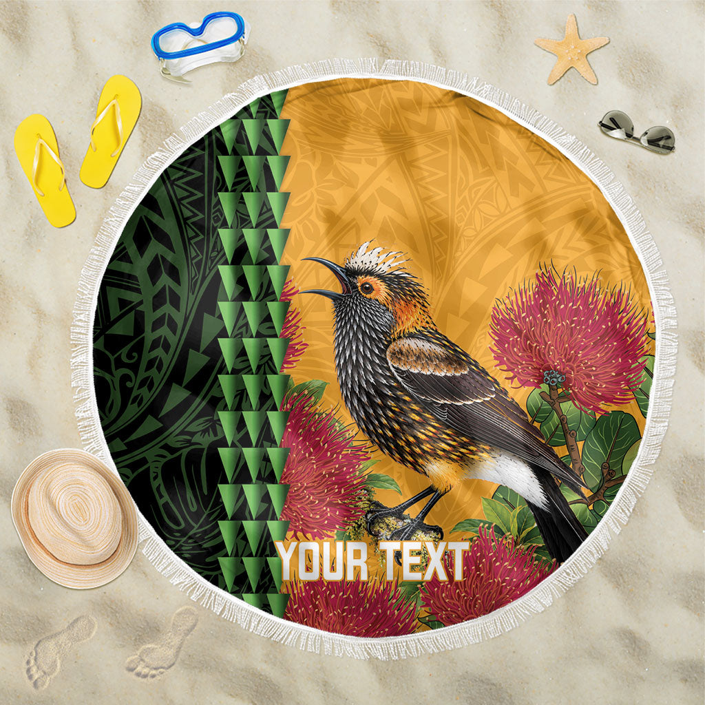 Personalized Hawaii Akohekohe Ohia Lehua Beach Blanket Crested Honeycreeper Kakau Hawaiian Pattern LT14 One Size 150cm Orange - Polynesian Pride