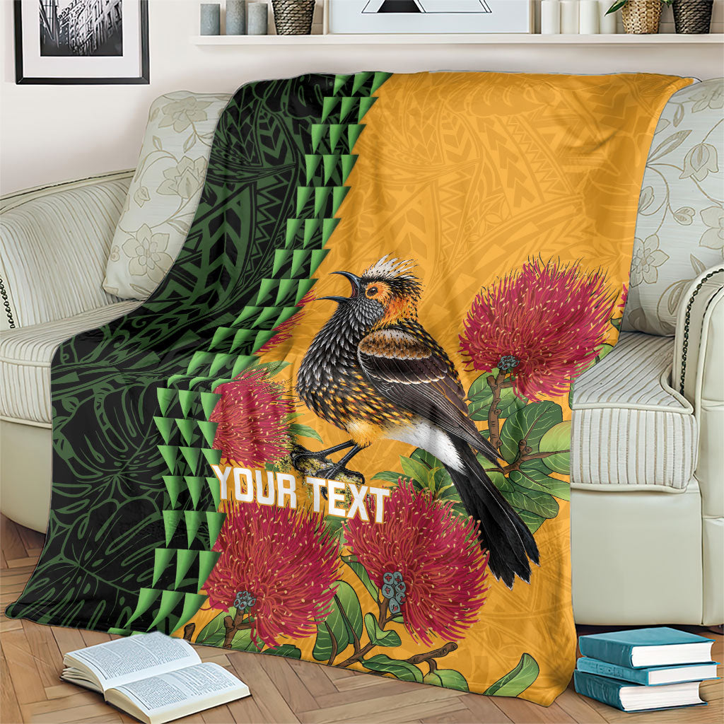 Personalized Hawaii Akohekohe Ohia Lehua Blanket Crested Honeycreeper Kakau Hawaiian Pattern LT14 - Polynesian Pride