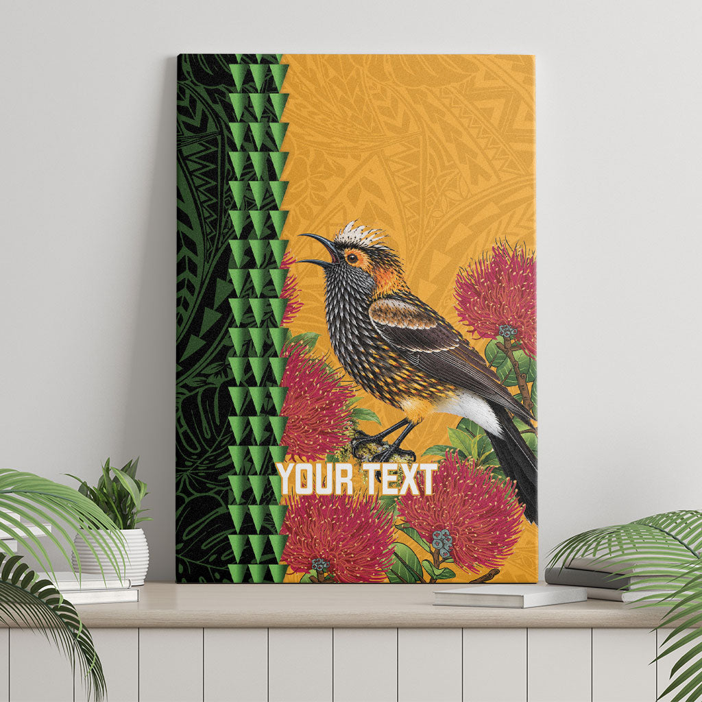 Personalized Hawaii Akohekohe Ohia Lehua Canvas Wall Art Crested Honeycreeper Kakau Hawaiian Pattern LT14 - Polynesian Pride