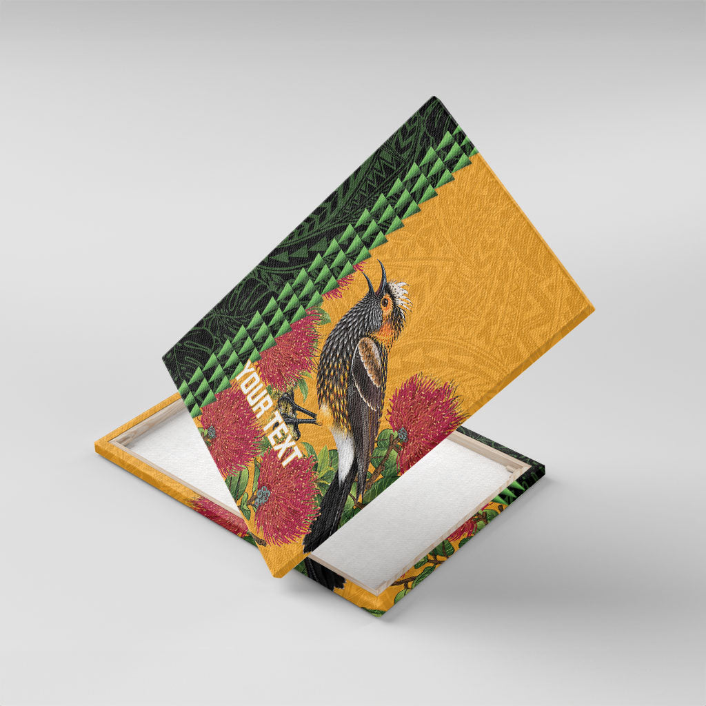 Personalized Hawaii Akohekohe Ohia Lehua Canvas Wall Art Crested Honeycreeper Kakau Hawaiian Pattern LT14 With Frame Orange - Polynesian Pride