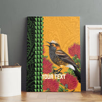 Personalized Hawaii Akohekohe Ohia Lehua Canvas Wall Art Crested Honeycreeper Kakau Hawaiian Pattern LT14 - Polynesian Pride