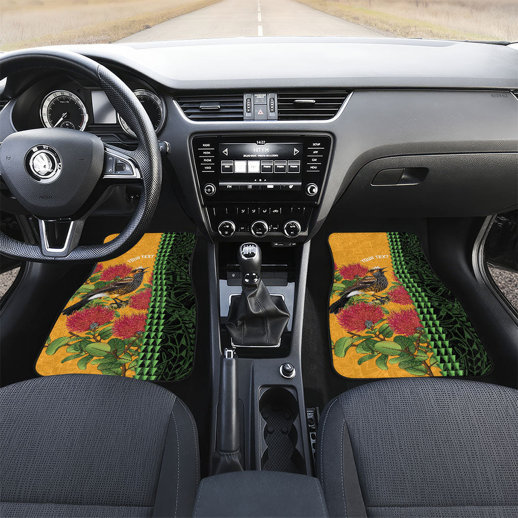 Personalized Hawaii Akohekohe Ohia Lehua Car Mats Crested Honeycreeper Kakau Hawaiian Pattern LT14 Set 2pcs - Front Orange - Polynesian Pride