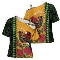 Personalized Hawaii Akohekohe Ohia Lehua Cross Shoulder Shirt Crested Honeycreeper Kakau Hawaiian Pattern LT14 - Polynesian Pride