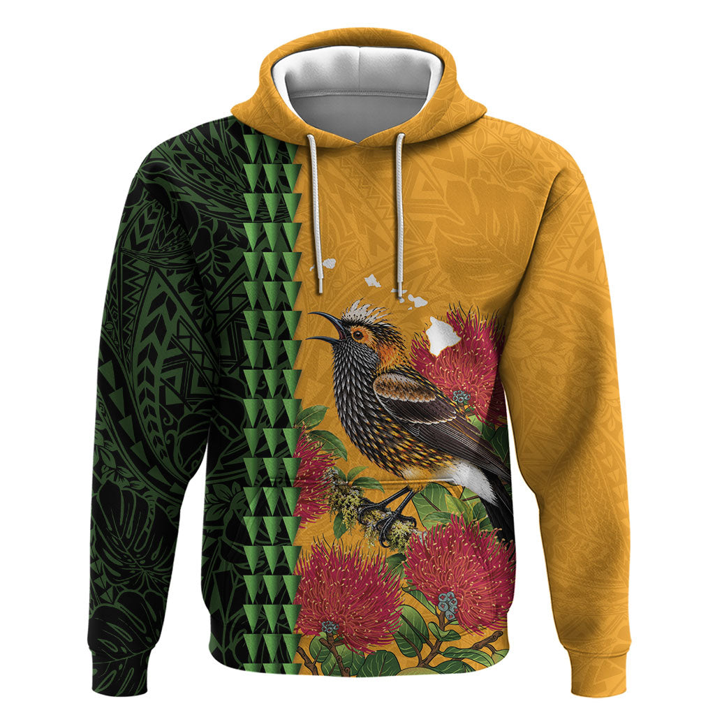 Personalized Hawaii Akohekohe Ohia Lehua Hoodie Crested Honeycreeper Kakau Hawaiian Pattern LT14 Pullover Hoodie Orange - Polynesian Pride