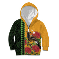Personalized Hawaii Akohekohe Ohia Lehua Kid Hoodie Crested Honeycreeper Kakau Hawaiian Pattern LT14 Zip Hoodie Orange - Polynesian Pride