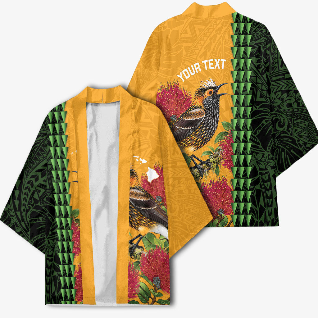 Personalized Hawaii Akohekohe Ohia Lehua Kimono Crested Honeycreeper Kakau Hawaiian Pattern LT14 - Polynesian Pride