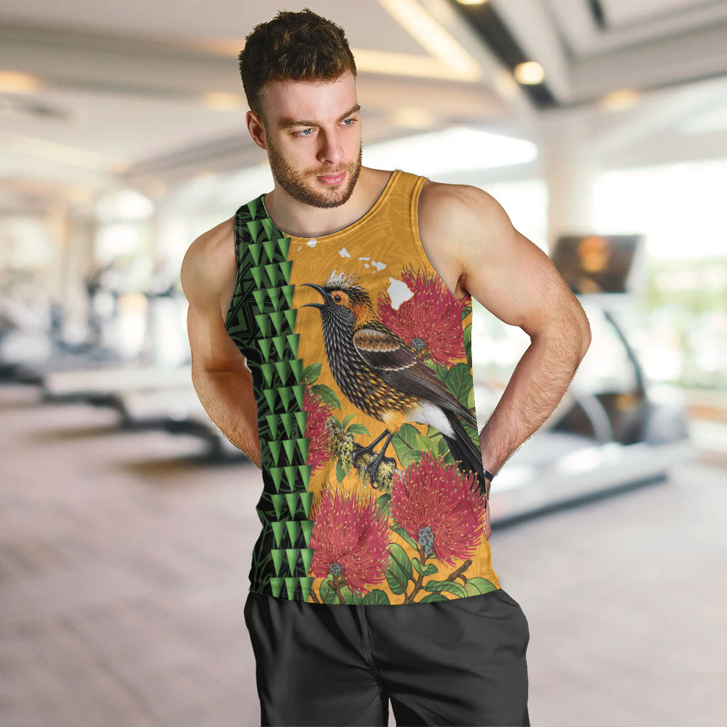 Personalized Hawaii Akohekohe Ohia Lehua Men Tank Top Crested Honeycreeper Kakau Hawaiian Pattern LT14 Orange - Polynesian Pride