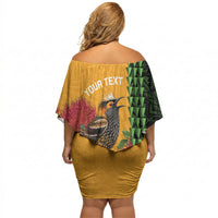 Personalized Hawaii Akohekohe Ohia Lehua Off Shoulder Short Dress Crested Honeycreeper Kakau Hawaiian Pattern LT14 - Polynesian Pride