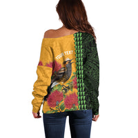 Personalized Hawaii Akohekohe Ohia Lehua Off Shoulder Sweater Crested Honeycreeper Kakau Hawaiian Pattern LT14 - Polynesian Pride