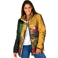 Personalized Hawaii Akohekohe Ohia Lehua Padded Jacket Crested Honeycreeper Kakau Hawaiian Pattern LT14 Women Orange - Polynesian Pride