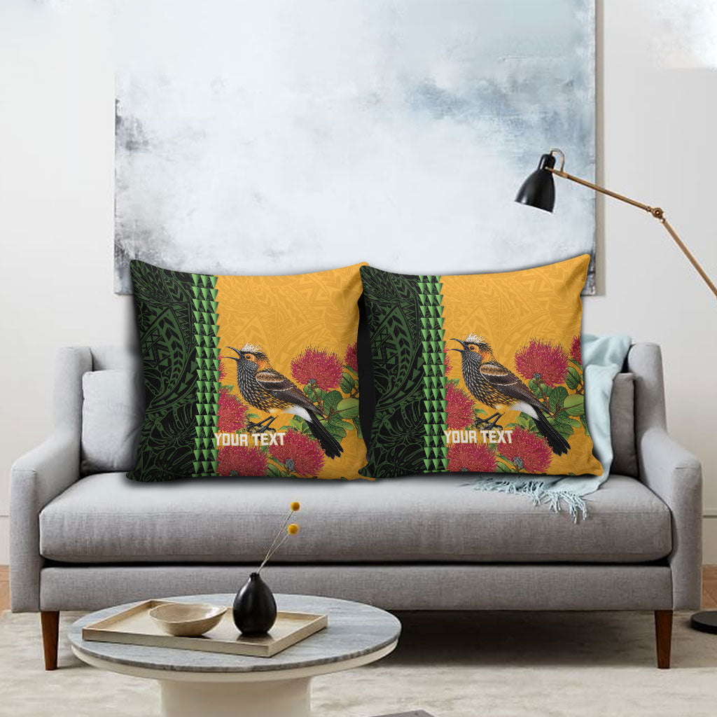 Personalized Hawaii Akohekohe Ohia Lehua Pillow Cover Crested Honeycreeper Kakau Hawaiian Pattern LT14 - Polynesian Pride