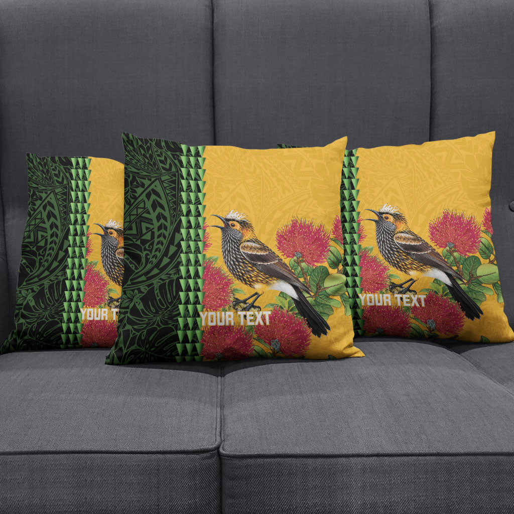 Personalized Hawaii Akohekohe Ohia Lehua Pillow Cover Crested Honeycreeper Kakau Hawaiian Pattern LT14 - Polynesian Pride