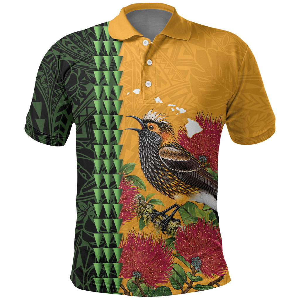 Personalized Hawaii Akohekohe Ohia Lehua Polo Shirt Crested Honeycreeper Kakau Hawaiian Pattern LT14 Orange - Polynesian Pride