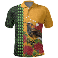 Personalized Hawaii Akohekohe Ohia Lehua Polo Shirt Crested Honeycreeper Kakau Hawaiian Pattern LT14 Orange - Polynesian Pride