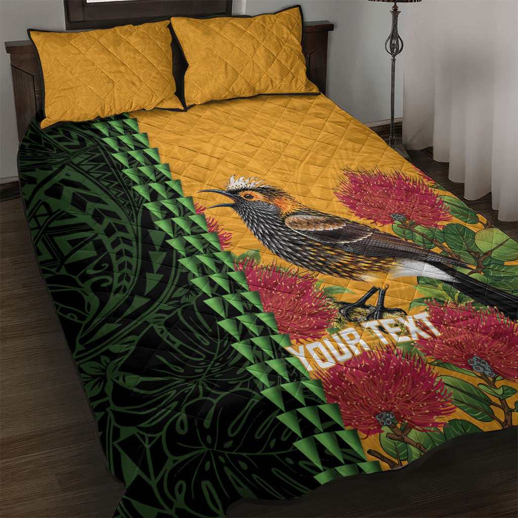 Personalized Hawaii Akohekohe Ohia Lehua Quilt Bed Set Crested Honeycreeper Kakau Hawaiian Pattern