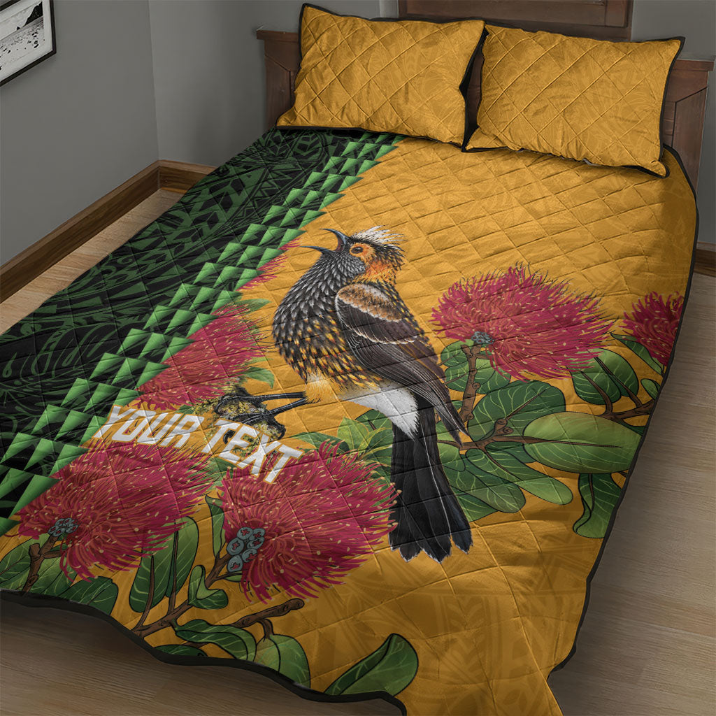 Personalized Hawaii Akohekohe Ohia Lehua Quilt Bed Set Crested Honeycreeper Kakau Hawaiian Pattern LT14 - Polynesian Pride