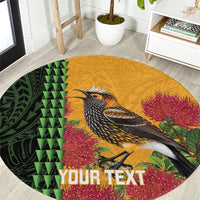 Personalized Hawaii Akohekohe Ohia Lehua Round Carpet Crested Honeycreeper Kakau Hawaiian Pattern LT14 Orange - Polynesian Pride