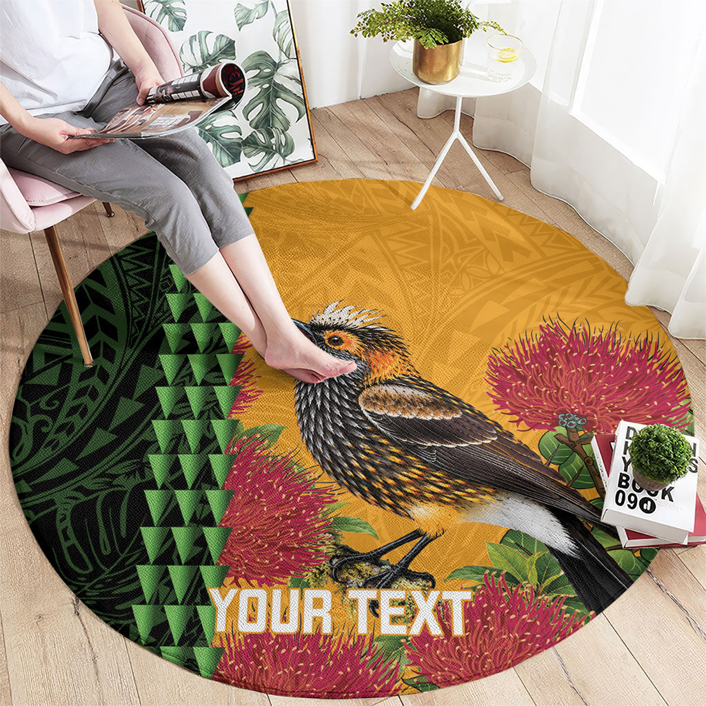 Personalized Hawaii Akohekohe Ohia Lehua Round Carpet Crested Honeycreeper Kakau Hawaiian Pattern LT14 - Polynesian Pride