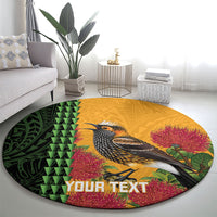 Personalized Hawaii Akohekohe Ohia Lehua Round Carpet Crested Honeycreeper Kakau Hawaiian Pattern LT14 - Polynesian Pride
