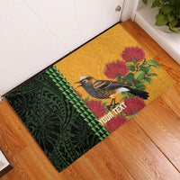 Personalized Hawaii Akohekohe Ohia Lehua Rubber Doormat Crested Honeycreeper Kakau Hawaiian Pattern LT14 - Polynesian Pride