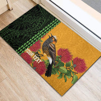 Personalized Hawaii Akohekohe Ohia Lehua Rubber Doormat Crested Honeycreeper Kakau Hawaiian Pattern LT14 - Polynesian Pride