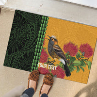 Personalized Hawaii Akohekohe Ohia Lehua Rubber Doormat Crested Honeycreeper Kakau Hawaiian Pattern LT14 - Polynesian Pride