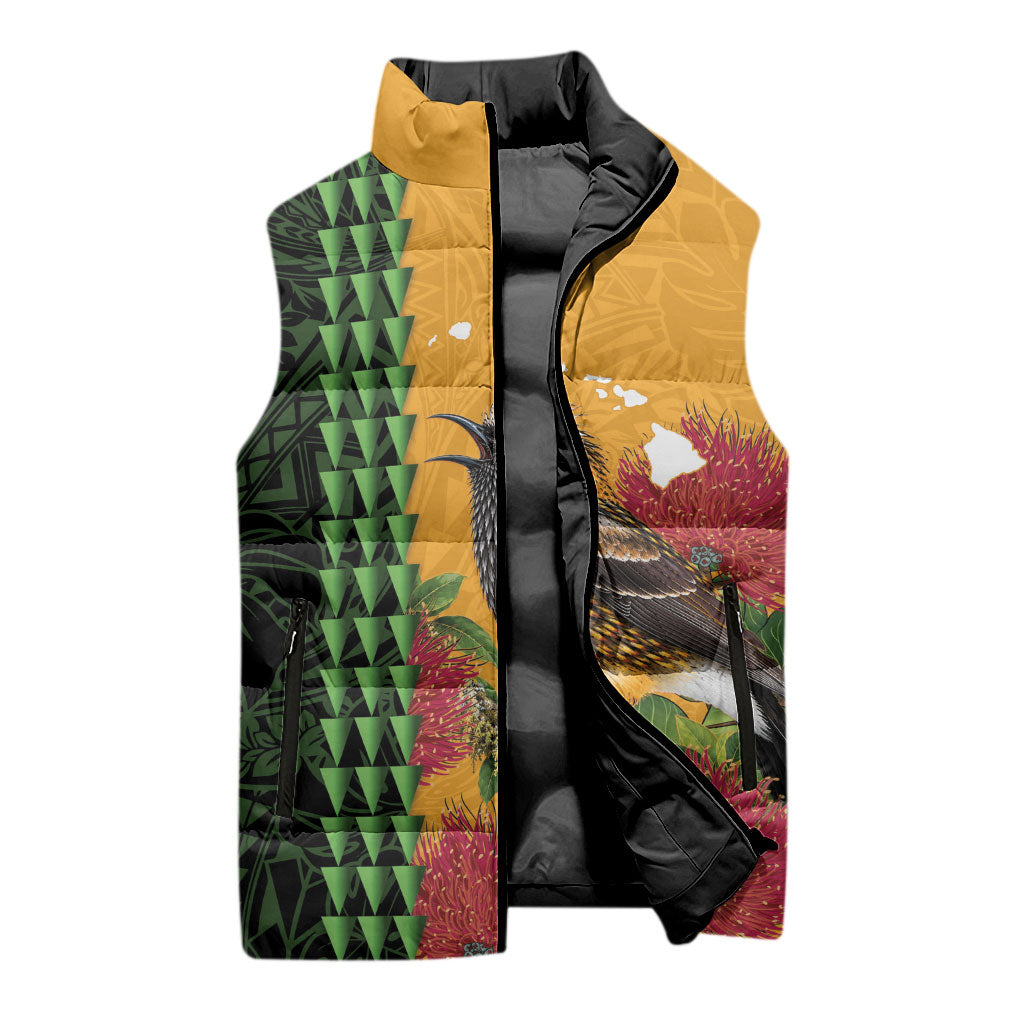 Personalized Hawaii Akohekohe Ohia Lehua Sleeveless Puffer Jacket Crested Honeycreeper Kakau Hawaiian Pattern LT14 - Polynesian Pride