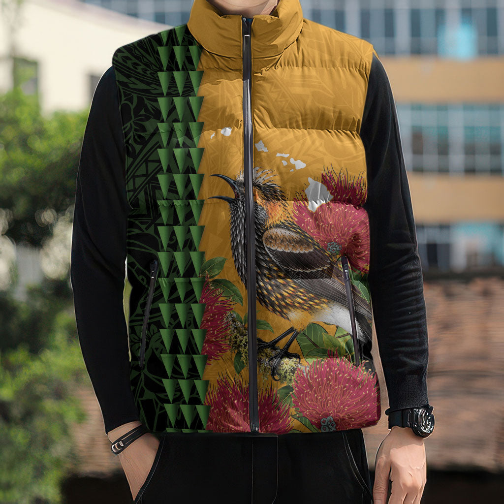 Personalized Hawaii Akohekohe Ohia Lehua Sleeveless Puffer Jacket Crested Honeycreeper Kakau Hawaiian Pattern LT14 - Polynesian Pride