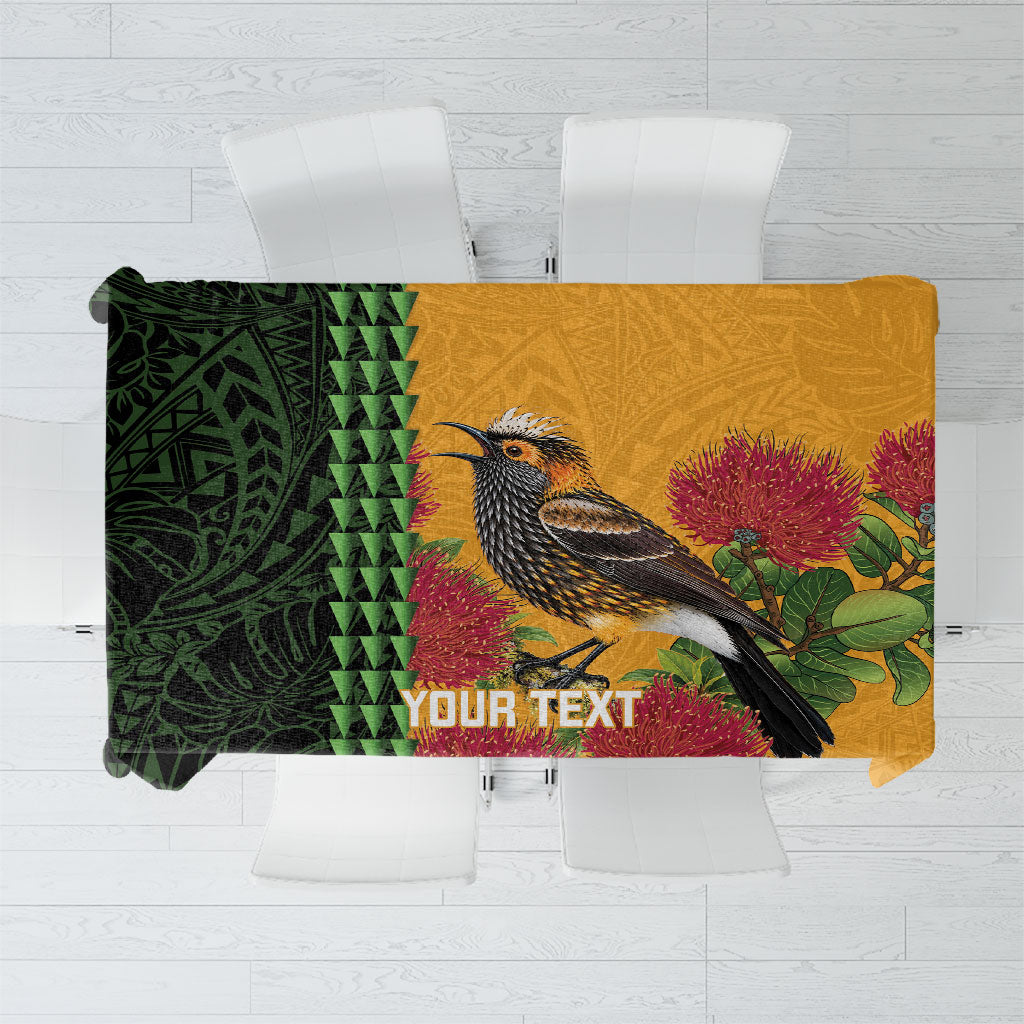 Personalized Hawaii Akohekohe Ohia Lehua Tablecloth Crested Honeycreeper Kakau Hawaiian Pattern LT14 Orange - Polynesian Pride