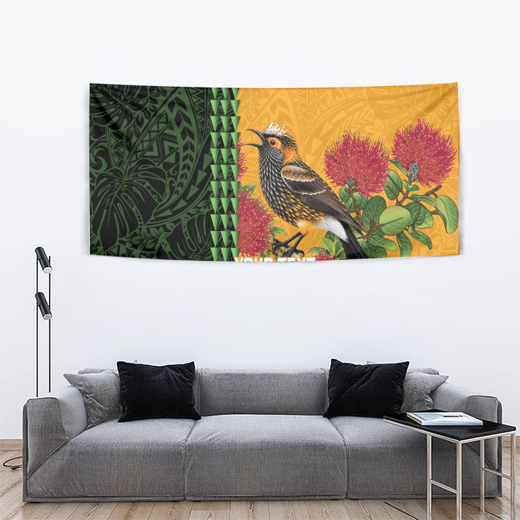 Personalized Hawaii Akohekohe Ohia Lehua Tapestry Crested Honeycreeper Kakau Hawaiian Pattern LT14 - Polynesian Pride