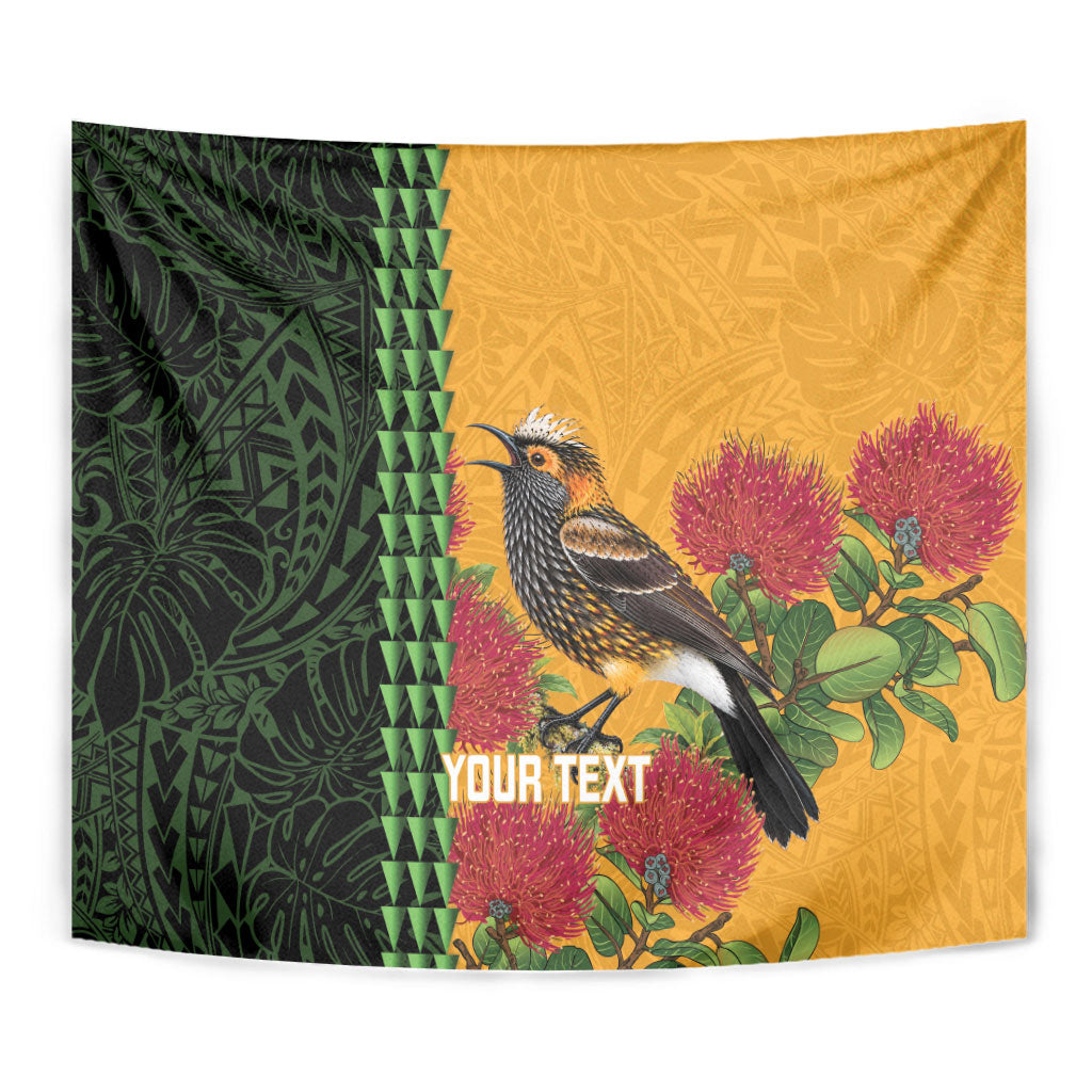 Personalized Hawaii Akohekohe Ohia Lehua Tapestry Crested Honeycreeper Kakau Hawaiian Pattern LT14 - Polynesian Pride