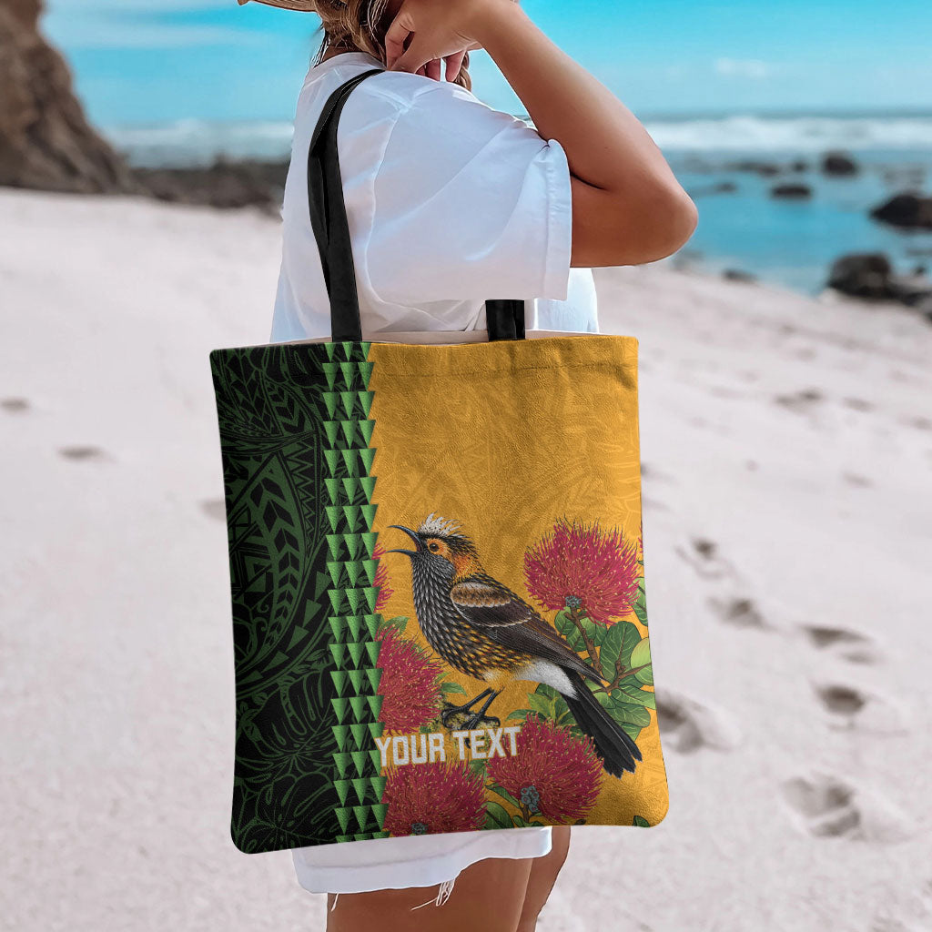 Personalized Hawaii Akohekohe Ohia Lehua Tote Bag Crested Honeycreeper Kakau Hawaiian Pattern LT14 - Polynesian Pride
